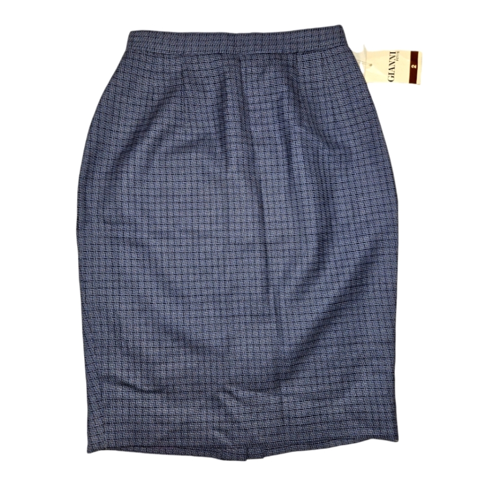 NWT Gianni Wool Pencil Skirt Dark Blue with Back Slit